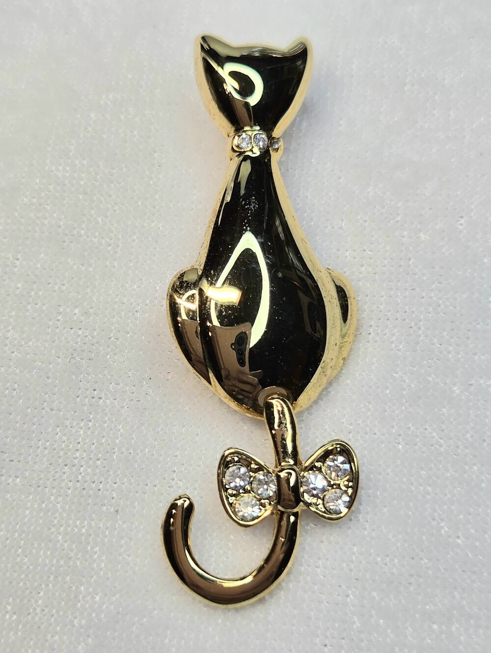 Vintage Gold-toned Rhinestone Articulated Cat Brooch / Pin